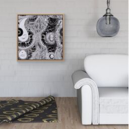 Warren Reed - Designer Abstract Moon & Sun Framed Canvas in Light Brown - Size: w40 inch x h40 inch - thumbnail 2