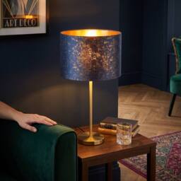 Happy Homewares Midnight Blue Jacquard Fabric Lamp Shade with Gold Foil Fleck Accents - Size: 12 inches - thumbnail 6