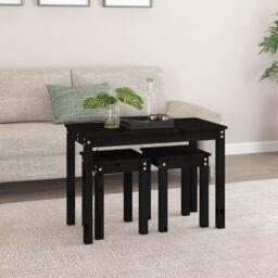 Berkfield Home Nesting Tables 3 pcs Black Solid Wood Pine - thumbnail 3