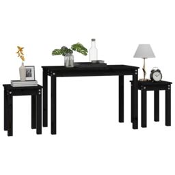 Berkfield Home Nesting Tables 3 pcs Black Solid Wood Pine - thumbnail 4