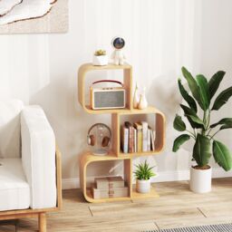 Costway 3-TierS-Shaped Bookcase, Bamboo Bookshelf w/3 Open Cubes in Natural - thumbnail 8
