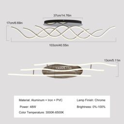 Garwarm 3-Light 103cm LED Dimmable Linear Flush Mount in White - thumbnail 3