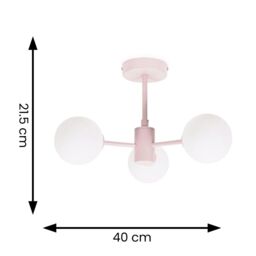 ValueLights Marlow Opaque Glass Globe 3 Arm Ceiling Light with LED Bulbs in Baby Pink - thumbnail 4