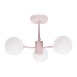 ValueLights Marlow Opaque Glass Globe 3 Arm Ceiling Light with LED Bulbs in Baby Pink - thumbnail 2