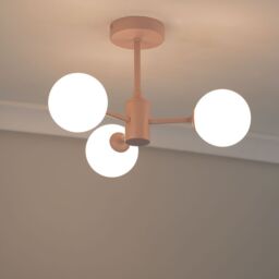 ValueLights Marlow Opaque Glass Globe 3 Arm Ceiling Light with LED Bulbs in Baby Pink - thumbnail 1
