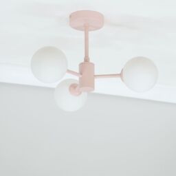 ValueLights Marlow Opaque Glass Globe 3 Arm Ceiling Light with LED Bulbs in Baby Pink - thumbnail 3