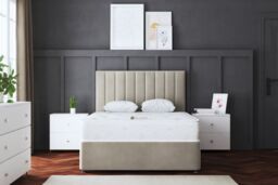 DS Living Amelia Upholstered Beige Panel 4 Draw Divan Bed with Headboard - Size: Small Double - thumbnail 2