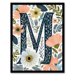 Artery8 Women's Wall Art Print Letter M in Abstract Watercolour Flowers Cute Floral Word Art Framed - Size: A4 - thumbnail 1