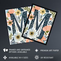 Artery8 Women's Wall Art Print Letter M in Abstract Watercolour Flowers Cute Floral Word Art Framed - Size: A4 - thumbnail 2