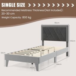 Gymax Single Upholstered Bed Frame Platform Bed With Velvet High Headboard in Grey - thumbnail 3