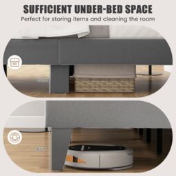Gymax Single Upholstered Bed Frame Platform Bed With Velvet High Headboard in Grey - thumbnail 6