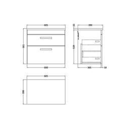 Balterley Millwich 2 Drawer Wall Hung Vanity Unit, Gloss White, 600mm in White - thumbnail 2