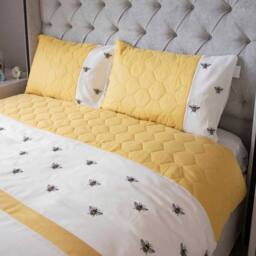 Voltico Embroidery Bee Duvet Cover & Bedspread Collection - Single to King in Bright Yellow - thumbnail 2