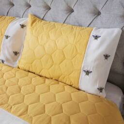 Voltico Embroidery Bee Duvet Cover & Bedspread Collection - Single to King in Bright Yellow - thumbnail 3