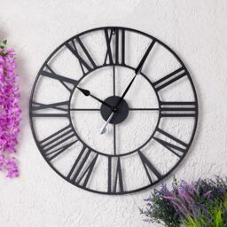 Charles Bentley Round Skeleton Clock with Roman Numerals Matte Black 80cm - thumbnail 4