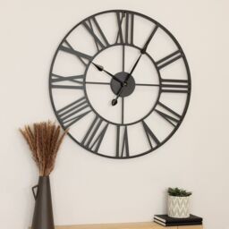 Charles Bentley Round Skeleton Clock with Roman Numerals Matte Black 80cm - thumbnail 1