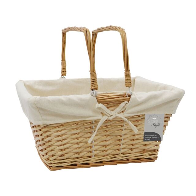 JVL Hand Woven Acacia Rectangular Willow Shopping Basket with Handles in Gold - Size: Small - image 1