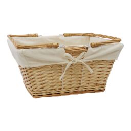 JVL Hand Woven Acacia Rectangular Willow Shopping Basket with Handles in Gold - Size: Small - thumbnail 2