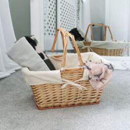 JVL Hand Woven Acacia Rectangular Willow Shopping Basket with Handles in Gold - Size: Small - thumbnail 4