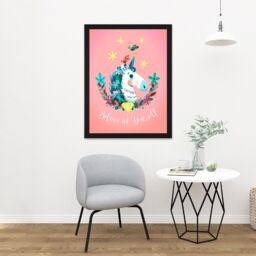 "Artery8 Wall Art Print Unicorn Believe In Yourself Wall Large Framed Wall Décor Art in Light Oak - Size: W18"" x H24""" - thumbnail 2