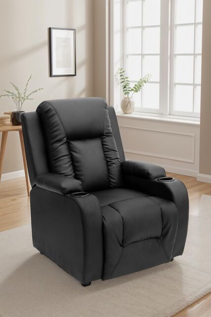 More4Homes Oscar Pushback Recliner Bonded Leather w Cupholders Chair in Black - image 1