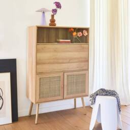 sweeek Secretary desk with wood decor, cane & 2 doors in Beige - thumbnail 4