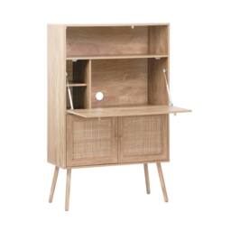 sweeek Secretary desk with wood decor, cane & 2 doors in Beige - thumbnail 2