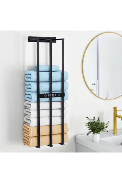 Living and Home 71cm Premium Iron Space-Saving Bathroom Wall Mounted Towel Rack in Black - image 1