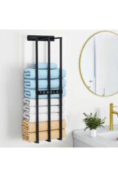 Living and Home 71cm Premium Iron Space-Saving Bathroom Wall Mounted Towel Rack in Black - thumbnail 1