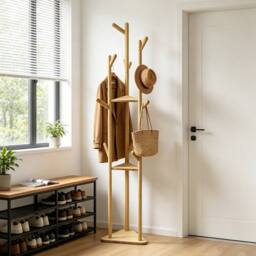 KORVIXA Clothes Rack Hall Tree Garment Stand in Natural - thumbnail 4