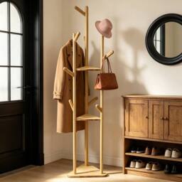 KORVIXA Clothes Rack Hall Tree Garment Stand in Natural - thumbnail 3