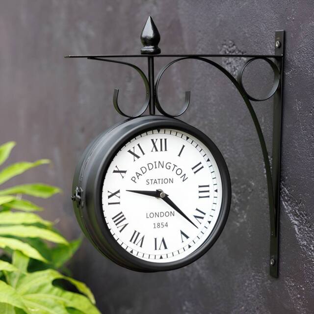 Primrose Double Sided Paddington Station Clock Black Bracket 31cm Diameter - image 1