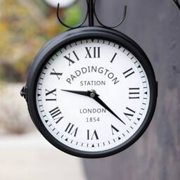 Primrose Double Sided Paddington Station Clock Black Bracket 31cm Diameter - thumbnail 2
