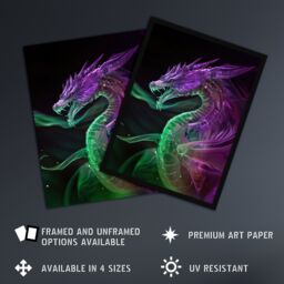 Artery8 Ethereal Dragon Purple Green Fantasy Art Framed Art Print - Size: A4 - thumbnail 2