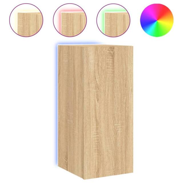 Berkfield Home TV Wall Cabinet with LED Lights Sonoma Oak 30.5x35x70 cm in Brown - image 1