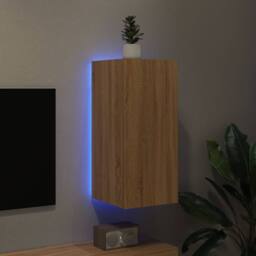 Berkfield Home TV Wall Cabinet with LED Lights Sonoma Oak 30.5x35x70 cm in Brown - thumbnail 4