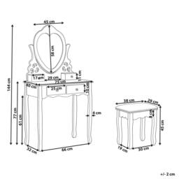 Wyld and Coco Glam White Dressing Table 4 Drawers Heart Mirror and Crystal Handles - thumbnail 3