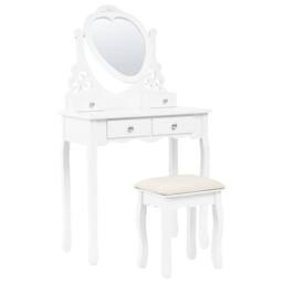 Wyld and Coco Glam White Dressing Table 4 Drawers Heart Mirror and Crystal Handles - thumbnail 5