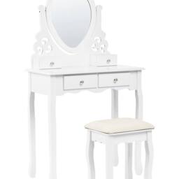 Wyld and Coco Glam White Dressing Table 4 Drawers Heart Mirror and Crystal Handles - thumbnail 2