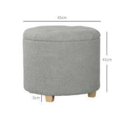 HOMCOM 45cm Round Ottoman with Storage, Lid, Cashmere Footstool in Grey - thumbnail 3