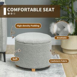 HOMCOM 45cm Round Ottoman with Storage, Lid, Cashmere Footstool in Grey - thumbnail 6
