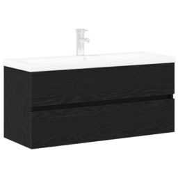 Berkfield Home Sink Cabinet with Built-in Basin Black Oak Engineered Wood - thumbnail 2
