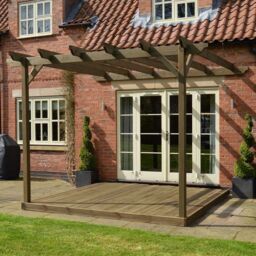 Rutland County Garden Furniture Ltd Wall Mounted Pergola & Decking Kit, L360 x W360 cm, Rustic Brown - thumbnail 2