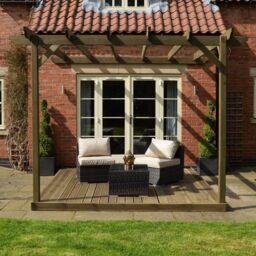 Rutland County Garden Furniture Ltd Wall Mounted Pergola & Decking Kit, L360 x W360 cm, Rustic Brown - thumbnail 8