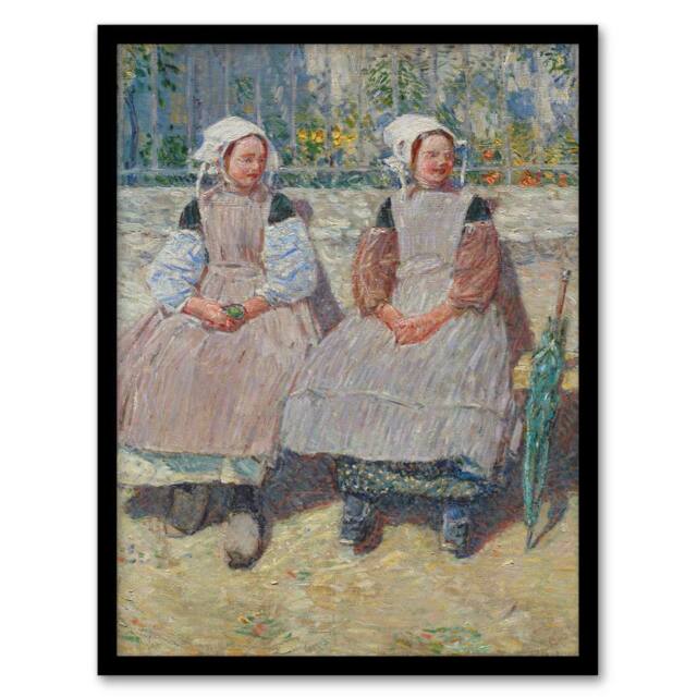 Artery8 Frederick Childe Hassam Framed Wall Art In the Sunlight Girls Portrait - Size: A4 - image 1