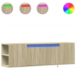 Berkfield Home TV Wall Cabinet with LED Lights Sonoma Oak 135x31x39.5 cm in Brown - thumbnail 2
