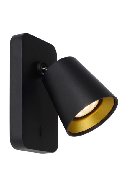 Lucide 'TURNON' Dimmable Stylish Tiltable Indoor LED Wall Spotlight GU10 in Black - image 1