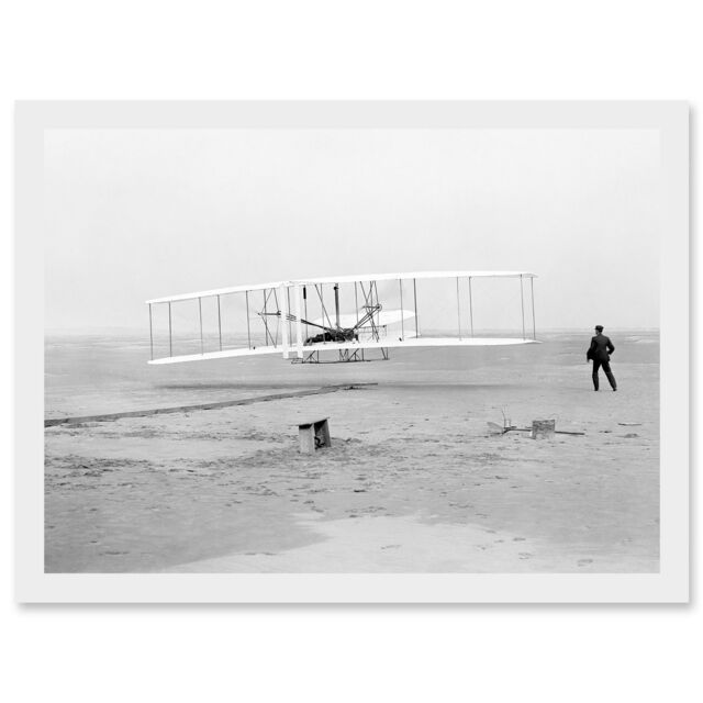 Artery8 Daniels First Flight Wright Brothers 1903 Photo Aviation Artwork Framed Wall Art Print A4 in White - image 1