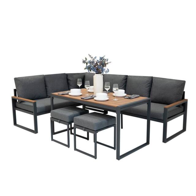 Monstershop Aluminium Corner Sofa Set - Wood Effect in Grey - image 1