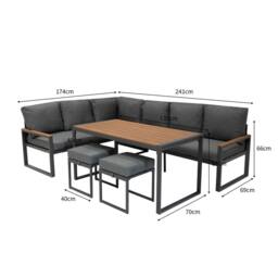 Monstershop Aluminium Corner Sofa Set - Wood Effect in Grey - thumbnail 6